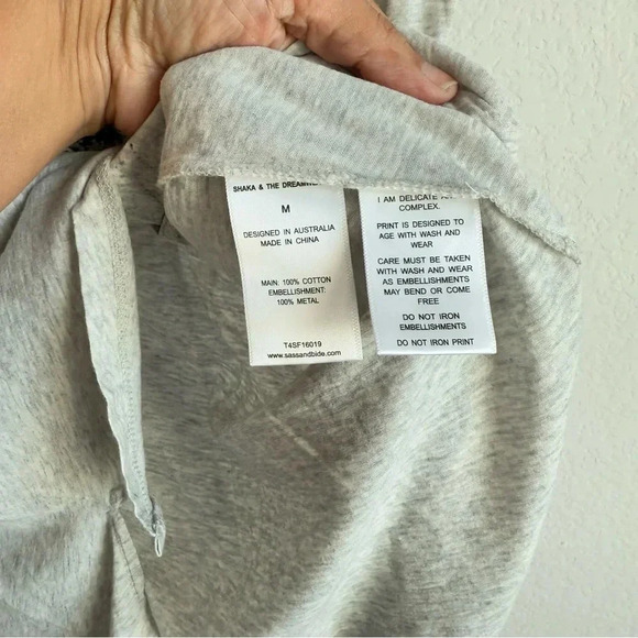 Sass & Bide Women’s Light Gray Heart String Chain Embellished Boho Shirt Size M - Picture 7 of 9